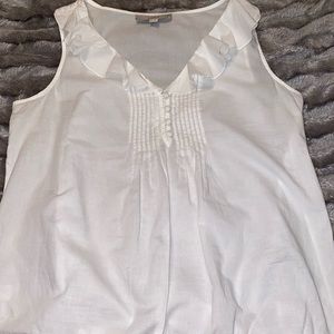 Loft sleeveless white ruffle v neck blouse